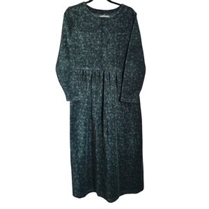 Vintage L.L. Bean Green Velour Floral Maxi Dress